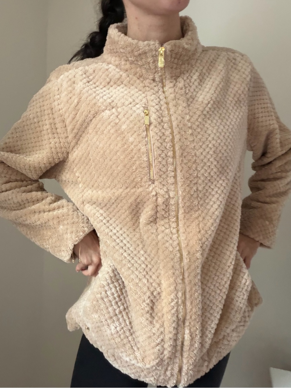 Anne Klein Plush Teddy Jacket in Beige